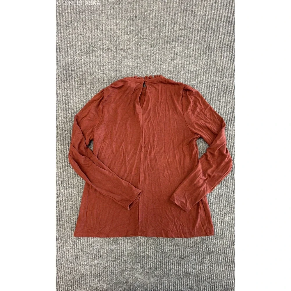 Ann Taylor Rust Orange Women's Ruffle Mock Neck Top Long Sleeve Blouse - Size M